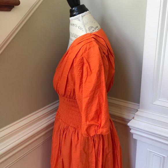 AYR Extra Extra Cotton Poplin Maxi Dress Womens Medium Orange V-Neck Smocked - Picture 10 of 12